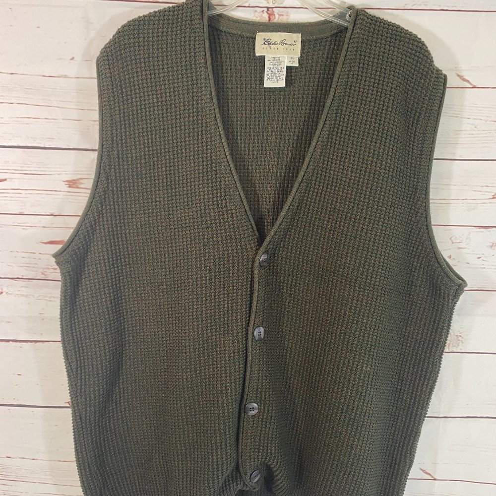 SOLD Eddie Bauer 100% Cotton Woven 4 Button Sweater Vest NWOT - Picture 1 of 7
